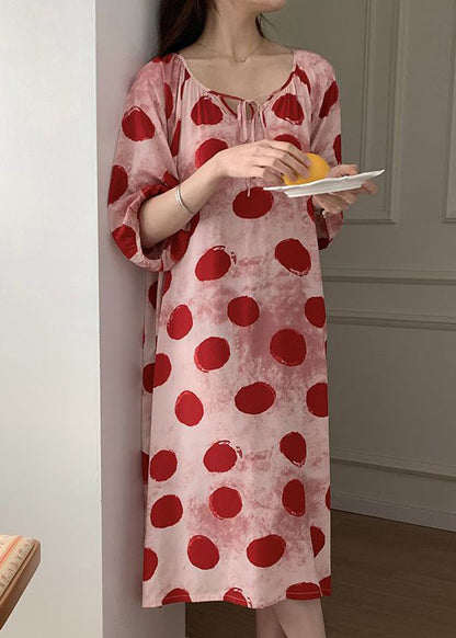 Gemütliche rosa Pyjama-Kleider aus Baumwolle mit Schnürung und halben Ärmeln