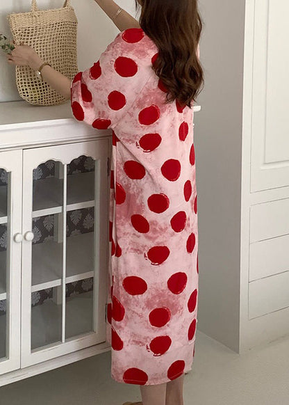 Gemütliche rosa Pyjama-Kleider aus Baumwolle mit Schnürung und halben Ärmeln