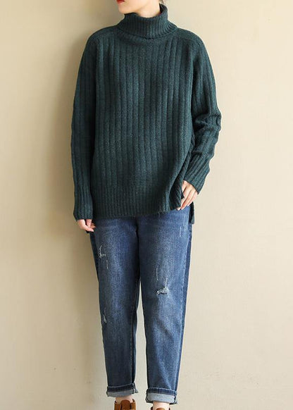 Cozy army green knitted top high neck plus size spring sweaters - SooLinen