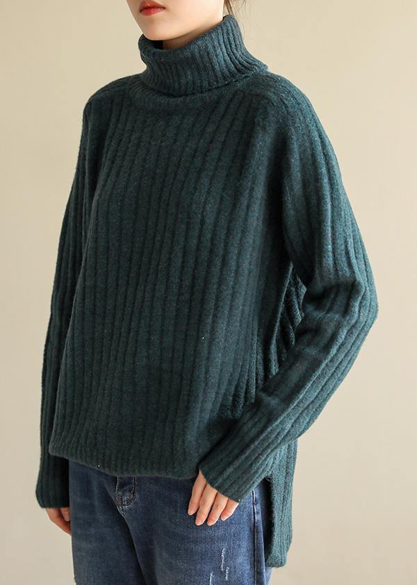 Cozy army green knitted top high neck plus size spring sweaters - SooLinen