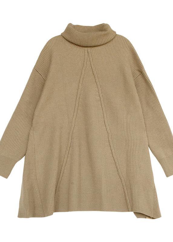 Cozy beige gray top silhouette high neck thick oversize sweaters - SooLinen