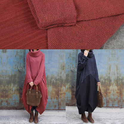 Cozy black gray Sweater dress outfit Upcycle patchwork Tejidos high neck knitwear - SooLinen