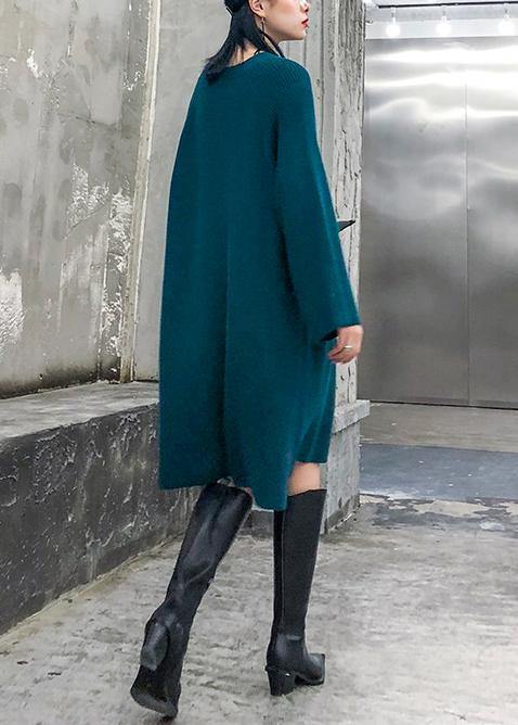 Cozy blue Sweater dress outfit o neck Three-dimensional decoration oversized knitwear - SooLinen