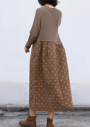 Cozy brown Sweater Wardrobes Quotes o neck tunic patchwork knitwear - SooLinen