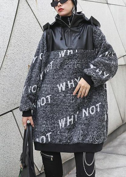 Cozy gray Letter knitted t shirt patchwork zippered casual knit tops - SooLinen