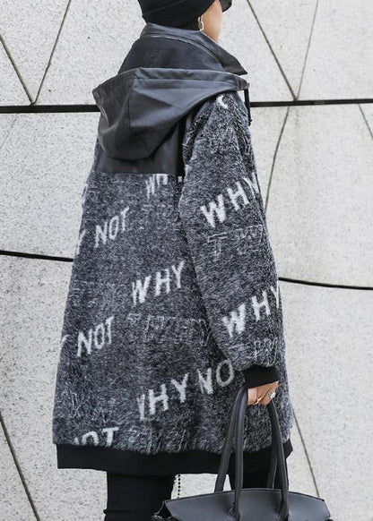 Cozy gray Letter knitted t shirt patchwork zippered casual knit tops - SooLinen