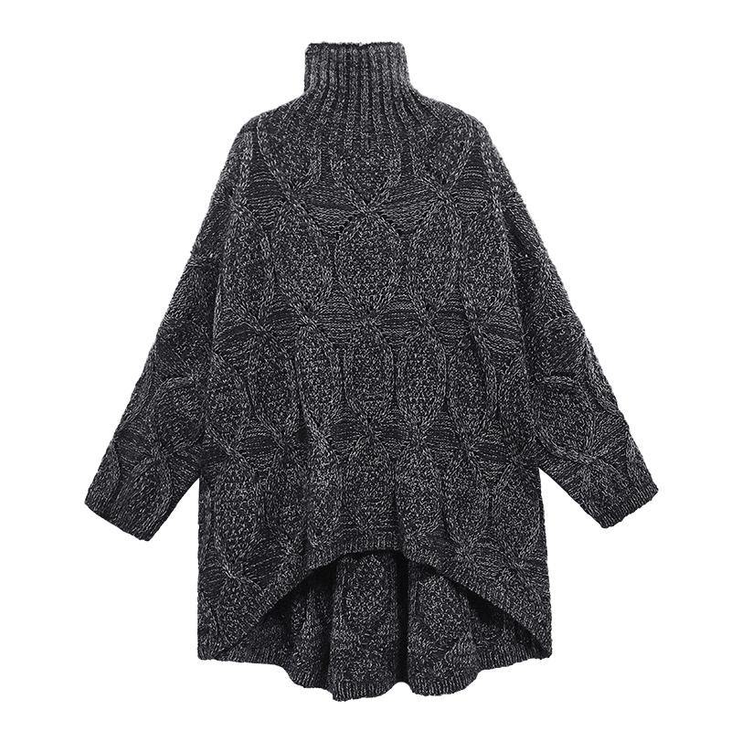 Cozy green knitwear plus size high neck low high design knit top silhouette - SooLinen