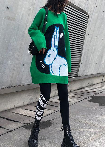 Cozy green print clothes For Women plus size clothing o neck knitwear - SooLinen