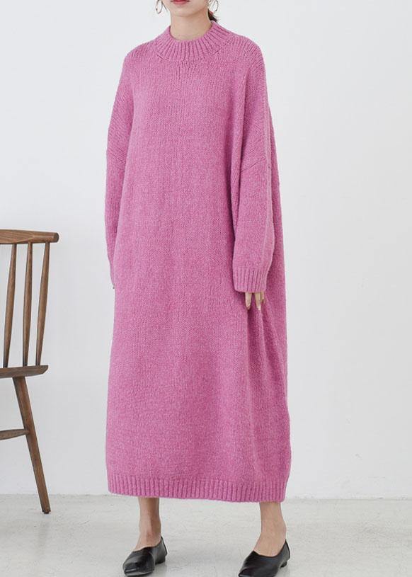 Cozy o neck Sweater fall weather plus size rose daily knit long dresses - SooLinen