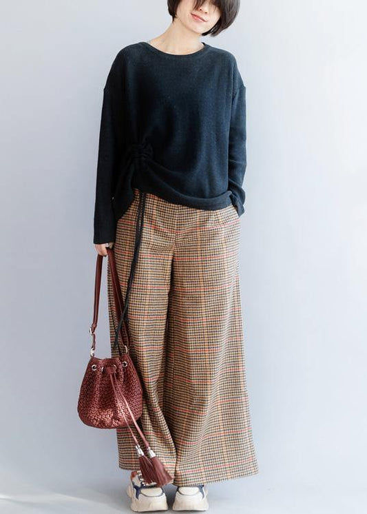 Cozy o neck black sweaters fall fashion drawstring knitted pullover - SooLinen