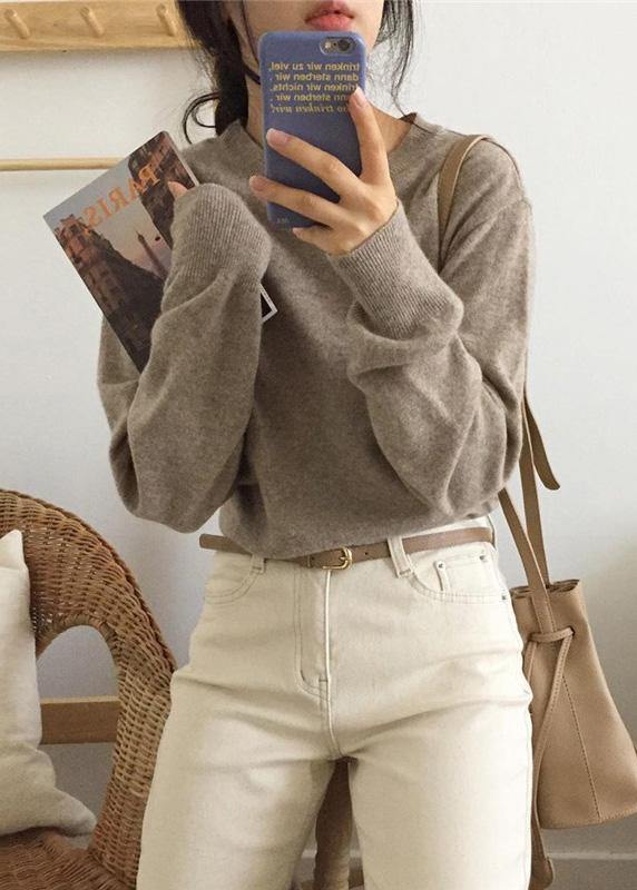 Cozy o neck purple knit tops trendy plus size wild Blouse - SooLinen