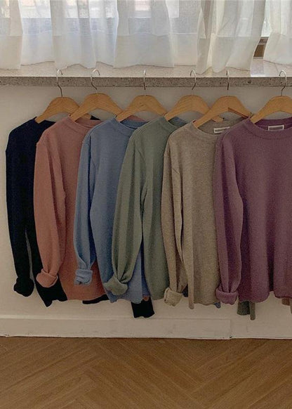 Cozy o neck purple knit tops trendy plus size wild Blouse - SooLinen