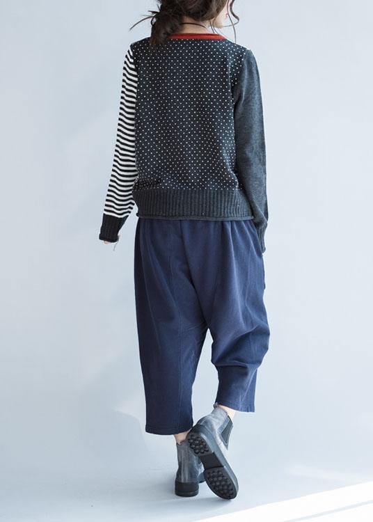 Cozy striped knit jacket plus size fall knit sweat tops o neck Button Down - SooLinen