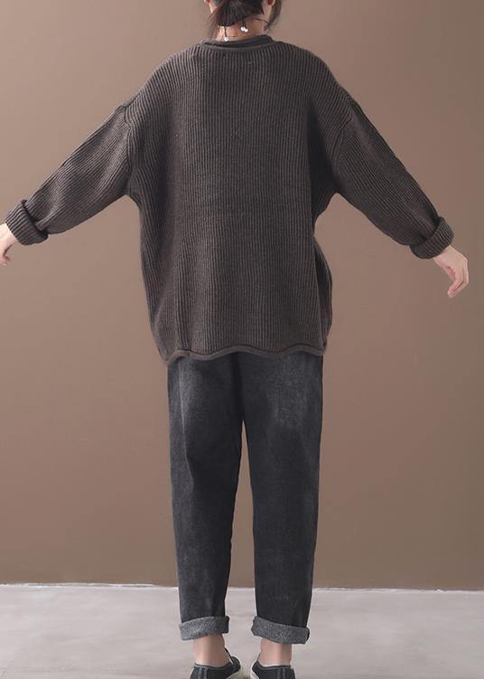 Cozy winter khaki knitted blouse fall fashion o neck sweater tops - SooLinen