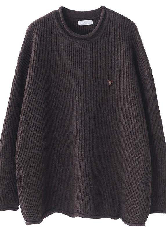 Cozy winter khaki knitted blouse fall fashion o neck sweater tops - SooLinen