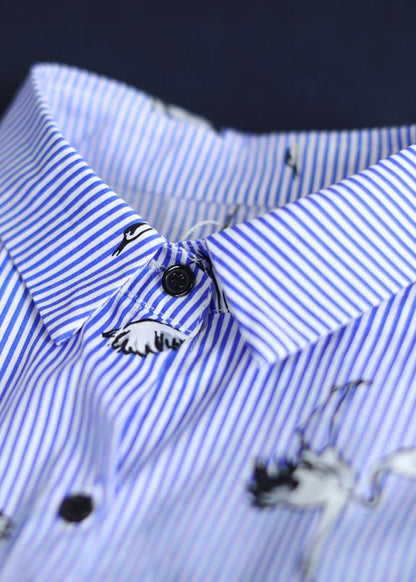 Lockeres Frühlingsstreifenkleid mit Kranich-Print