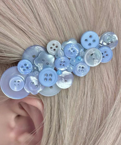 Cut Blue Acrylic Button Hairpin