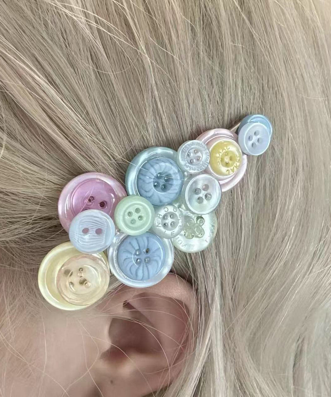 Cut Blue Acrylic Button Hairpin