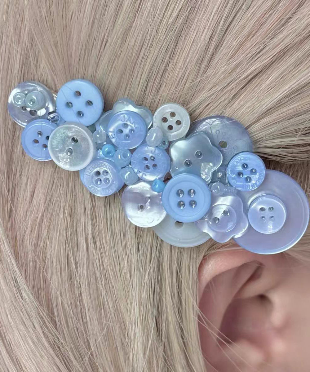 Cut Blue Acrylic Button Hairpin
