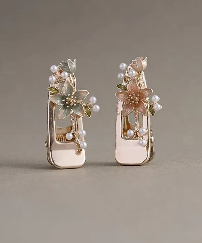 Cute Alloy Pearl Floral Dripping Glaze Hairpin Two-Piece Set