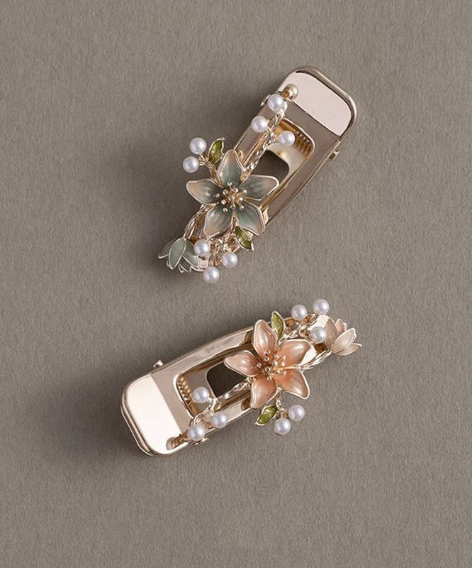 Cute Alloy Pearl Floral Dripping Glaze Hairpin Two-Piece Set