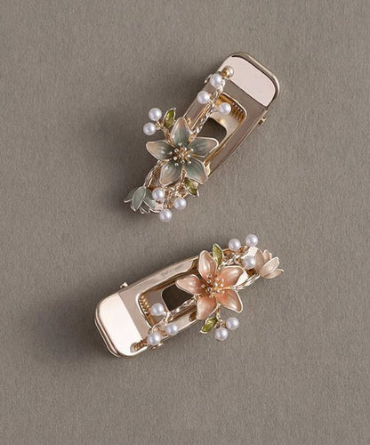 Cute Alloy Pearl Floral Dripping Glaze Hairpin Two-Piece Set