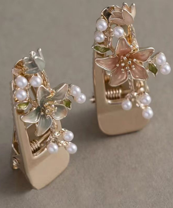 Cute Alloy Pearl Floral Dripping Glaze Hairpin Two-Piece Set