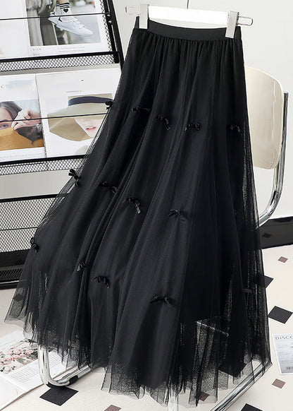 Süße Aprikose elastische Taille Schleife Tüll A-Linie Röcke Frühling