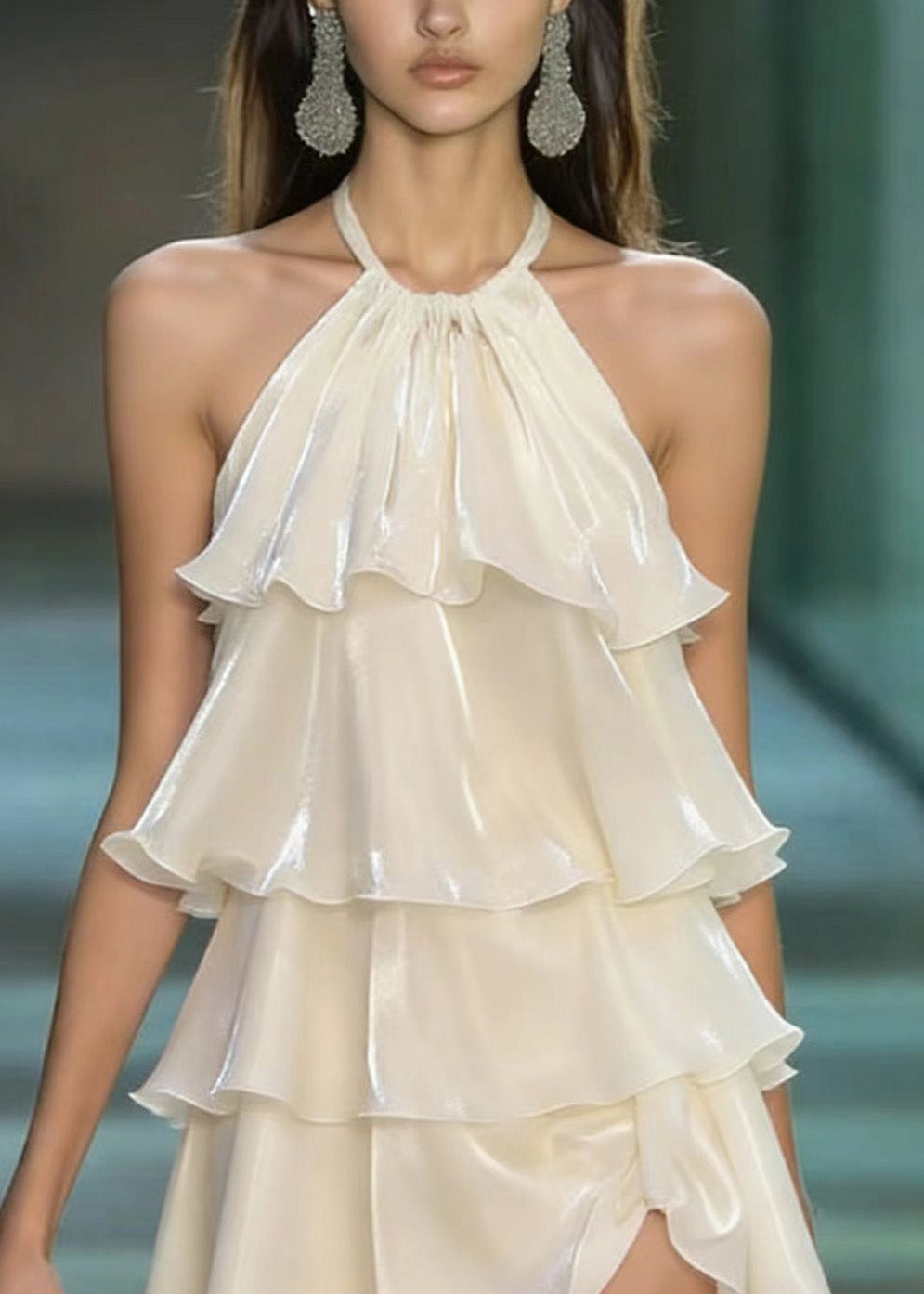 Cute Apricot Layered Ruffled Patchwork Chiffon Mini Dresses Summer