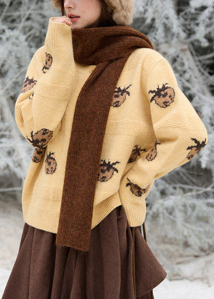 Niedliche Strickjacke aus Baumwolle mit Aprikosenmuster und Knöpfen, langärmelig