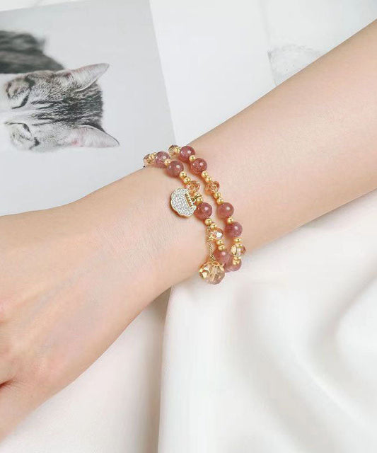 Süßes Aqua Rot Kupfer Overgild Perlen Kristall Charm Armband