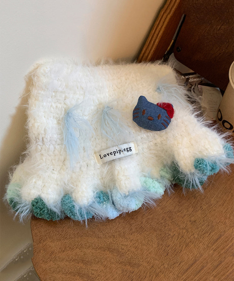 Lindo gorro de punto cálido con orejas de gato beige para invierno