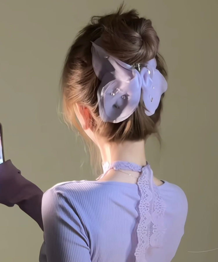 Cute Beige Tulle Zircon Butterfly Hairpin