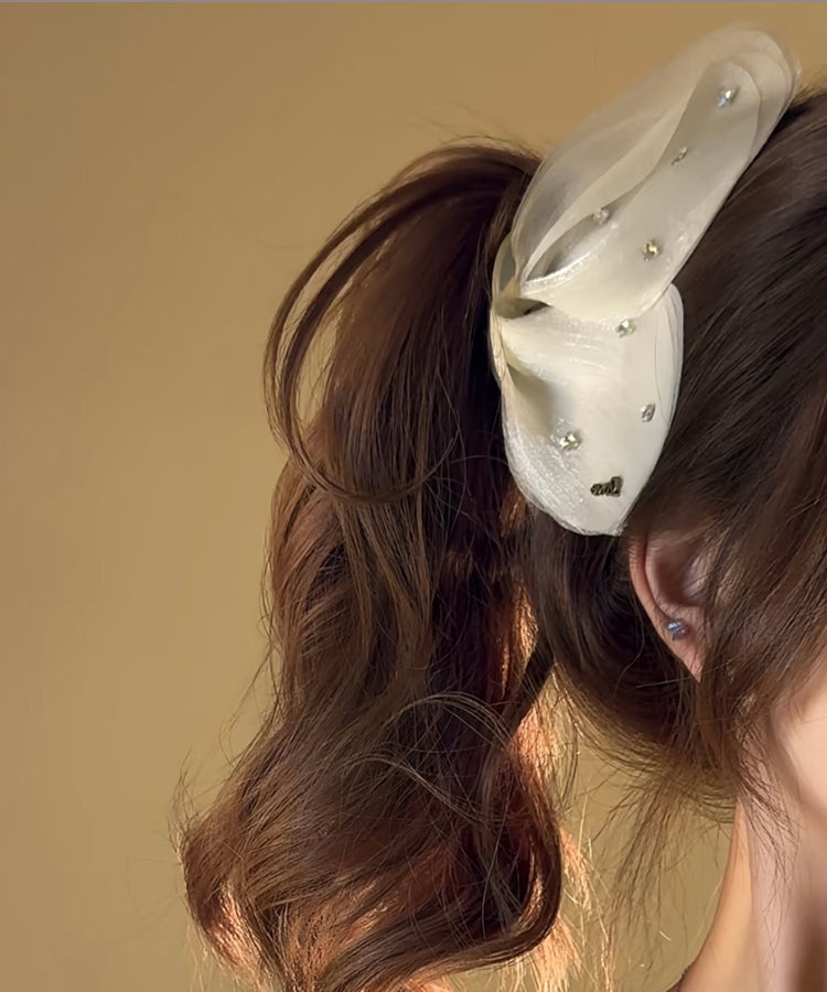 Cute Beige Tulle Zircon Butterfly Hairpin