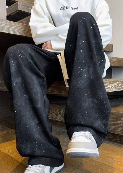 Cute Black Sequins Tie Dye Cotton Men Pants Fall