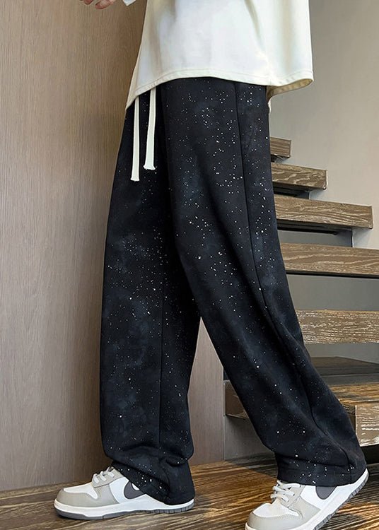 Cute Black Sequins Tie Dye Cotton Men Pants Fall