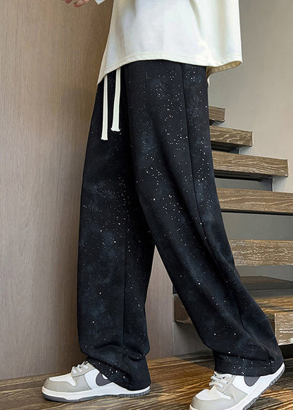 Cute Black Sequins Tie Dye Cotton Men Pants Fall