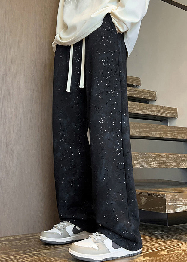 Cute Black Sequins Tie Dye Cotton Men Pants Fall