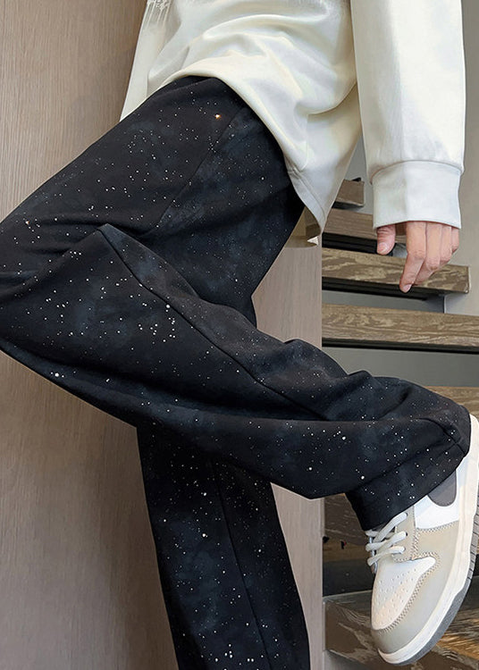 Cute Black Sequins Tie Dye Cotton Men Pants Fall