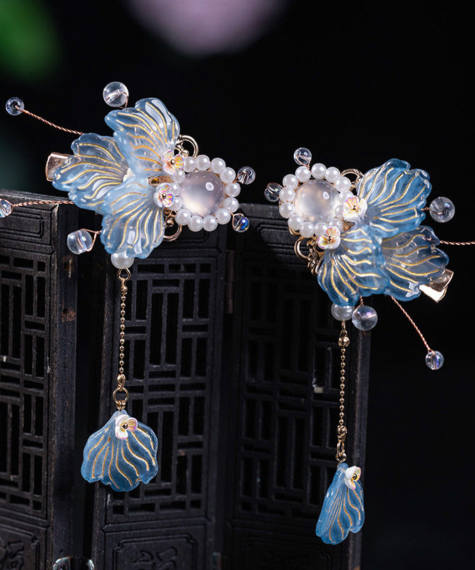 Cute Blue Alloy Coloured Glaze Resin Goldfish A Pair Kids Hairpin
