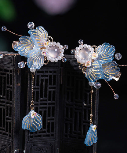 Cute Blue Alloy Coloured Glaze Resin Goldfish A Pair Kids Hairpin