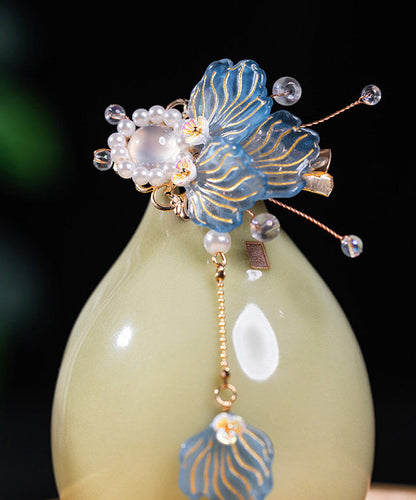 Cute Blue Alloy Coloured Glaze Resin Goldfish A Pair Kids Hairpin