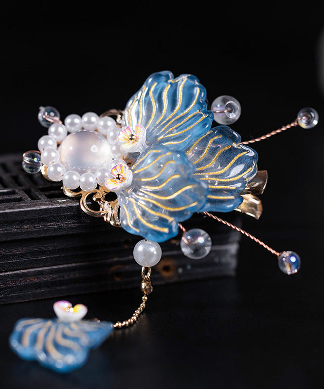 Cute Blue Alloy Coloured Glaze Resin Goldfish A Pair Kids Hairpin