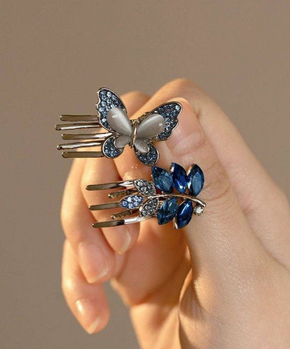 Cute Blue Alloy Zircon Butterfly Crystal Hairpin Two-Piece Set