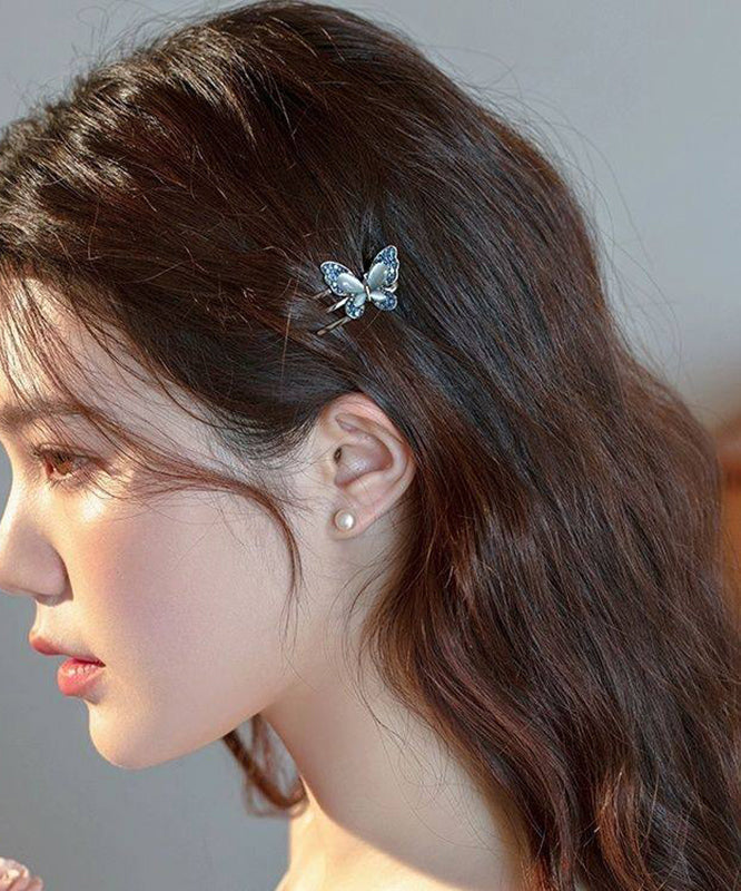 Cute Blue Alloy Zircon Butterfly Crystal Hairpin Two-Piece Set
