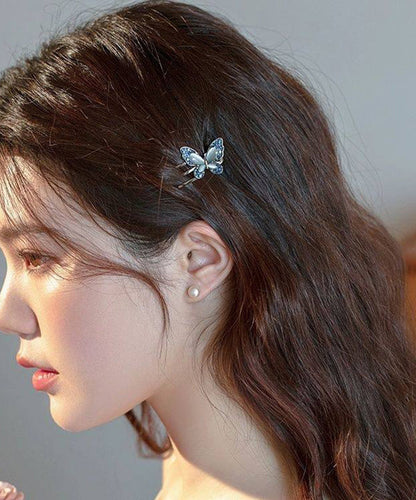 Cute Blue Alloy Zircon Butterfly Crystal Hairpin Two-Piece Set