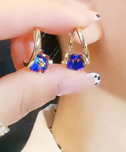 Lindos pendientes de aro con cristales de circonita esmaltados y aleación azul