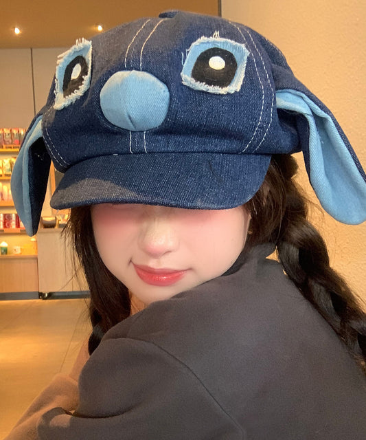 Cute Cartoon Blue Big Ear Denim Breton Hat