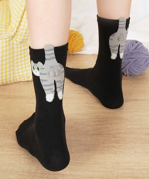 Niedliche Baumwollsocken mit Katzenmotiv, mittelhoch, bis zur Wade