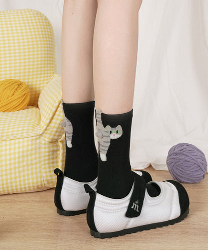 Niedliche Baumwollsocken mit Katzenmotiv, mittelhoch, bis zur Wade